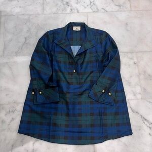 Tuckernuck Blue and Green Plaid Button-Front Blouse
